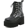 image:imagemikarka Womens Chain Platform Boots Lace Up amp Zipper Chunky Heel Black Combat Ankle Booties Fashion Studded Motorcycle Boots13black