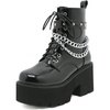 image:imagemikarka Womens Chain Platform Boots Lace Up amp Zipper Chunky Heel Black Combat Ankle Booties Fashion Studded Motorcycle Boots3black