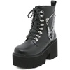 image:imagemikarka Womens Chain Platform Boots Lace Up amp Zipper Chunky Heel Black Combat Ankle Booties Fashion Studded Motorcycle Boots9black