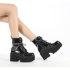 image:imagemikarka Womens Chain Platform Boots Lace Up amp Zipper Chunky Heel Black Combat Ankle Booties Fashion Studded Motorcycle Boots10black