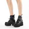 image:imagemikarka Womens Chain Platform Boots Lace Up amp Zipper Chunky Heel Black Combat Ankle Booties Fashion Studded Motorcycle Boots10black