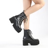 image:imagemikarka Womens Chain Platform Boots Lace Up amp Zipper Chunky Heel Black Combat Ankle Booties Fashion Studded Motorcycle Boots13black