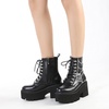 image:imagemikarka Womens Chain Platform Boots Lace Up amp Zipper Chunky Heel Black Combat Ankle Booties Fashion Studded Motorcycle Boots13black