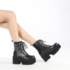 image:imagemikarka Womens Chain Platform Boots Lace Up amp Zipper Chunky Heel Black Combat Ankle Booties Fashion Studded Motorcycle Boots13black