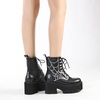 image:imagemikarka Womens Chain Platform Boots Lace Up amp Zipper Chunky Heel Black Combat Ankle Booties Fashion Studded Motorcycle Boots13black
