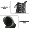 image:imagemikarka Womens Chain Platform Boots Lace Up amp Zipper Chunky Heel Black Combat Ankle Booties Fashion Studded Motorcycle Boots13black