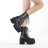 image:imagemikarka Womens Chain Platform Boots Lace Up amp Zipper Chunky Heel Black Combat Ankle Booties Fashion Studded Motorcycle Boots14black