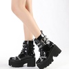 image:imagemikarka Womens Chain Platform Boots Lace Up amp Zipper Chunky Heel Black Combat Ankle Booties Fashion Studded Motorcycle Boots1black
