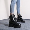 image:imagemikarka Womens Chain Platform Boots Lace Up amp Zipper Chunky Heel Black Combat Ankle Booties Fashion Studded Motorcycle Boots29black Matte