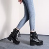 image:imagemikarka Womens Chain Platform Boots Lace Up amp Zipper Chunky Heel Black Combat Ankle Booties Fashion Studded Motorcycle Boots29black Matte