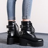 image:imagemikarka Womens Chain Platform Boots Lace Up amp Zipper Chunky Heel Black Combat Ankle Booties Fashion Studded Motorcycle Boots29black Matte