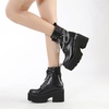image:imagemikarka Womens Chain Platform Boots Lace Up amp Zipper Chunky Heel Black Combat Ankle Booties Fashion Studded Motorcycle Boots2black