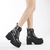 image:imagemikarka Womens Chain Platform Boots Lace Up amp Zipper Chunky Heel Black Combat Ankle Booties Fashion Studded Motorcycle Boots2black