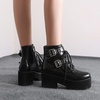 image:imagemikarka Womens Chain Platform Boots Lace Up amp Zipper Chunky Heel Black Combat Ankle Booties Fashion Studded Motorcycle Boots30black Matte