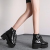image:imagemikarka Womens Chain Platform Boots Lace Up amp Zipper Chunky Heel Black Combat Ankle Booties Fashion Studded Motorcycle Boots30black Matte