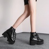 image:imagemikarka Womens Chain Platform Boots Lace Up amp Zipper Chunky Heel Black Combat Ankle Booties Fashion Studded Motorcycle Boots30black Matte