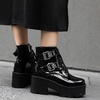 image:imagemikarka Womens Chain Platform Boots Lace Up amp Zipper Chunky Heel Black Combat Ankle Booties Fashion Studded Motorcycle Boots30black Patent