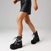 image:imagemikarka Womens Chain Platform Boots Lace Up amp Zipper Chunky Heel Black Combat Ankle Booties Fashion Studded Motorcycle Boots331blackpatent
