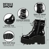image:imagemikarka Womens Chain Platform Boots Lace Up amp Zipper Chunky Heel Black Combat Ankle Booties Fashion Studded Motorcycle Boots331blackpatent