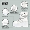 image:imagemikarka Womens Chain Platform Boots Lace Up amp Zipper Chunky Heel Black Combat Ankle Booties Fashion Studded Motorcycle Boots331whitematte