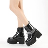 image:imagemikarka Womens Chain Platform Boots Lace Up amp Zipper Chunky Heel Black Combat Ankle Booties Fashion Studded Motorcycle Boots3black