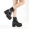 image:imagemikarka Womens Chain Platform Boots Lace Up amp Zipper Chunky Heel Black Combat Ankle Booties Fashion Studded Motorcycle Boots3black