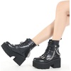 image:imagemikarka Womens Chain Platform Boots Lace Up amp Zipper Chunky Heel Black Combat Ankle Booties Fashion Studded Motorcycle Boots6black
