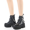 image:imagemikarka Womens Chain Platform Boots Lace Up amp Zipper Chunky Heel Black Combat Ankle Booties Fashion Studded Motorcycle Boots6black