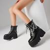 image:imagemikarka Womens Chain Platform Boots Lace Up amp Zipper Chunky Heel Black Combat Ankle Booties Fashion Studded Motorcycle Boots8black