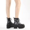 image:imagemikarka Womens Chain Platform Boots Lace Up amp Zipper Chunky Heel Black Combat Ankle Booties Fashion Studded Motorcycle Boots8black