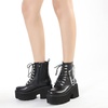 image:imagemikarka Womens Chain Platform Boots Lace Up amp Zipper Chunky Heel Black Combat Ankle Booties Fashion Studded Motorcycle Boots9black