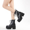image:imagemikarka Womens Chain Platform Boots Lace Up amp Zipper Chunky Heel Black Combat Ankle Booties Fashion Studded Motorcycle Boots9black