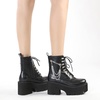 image:imagemikarka Womens Chain Platform Boots Lace Up amp Zipper Chunky Heel Black Combat Ankle Booties Fashion Studded Motorcycle Boots9black