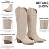 image:imageWestern Cowboy Boots for Women Cowgirl Knee High Boots Pointed Toe Chunky Heel Faux Leather amp Suede Vintage Classic Tall BootsBeige Suede