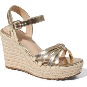 image:imagemikarka Wedge Heels Sandals for Women Open Toe Platform Espadrilles Wedges  Comfortable Beach Summer Shoes Adjustable Buckle Strap Cushioned Insole for Daily Wear Dressy Casual amp Vacation394 Wedge HeelGold Metallic