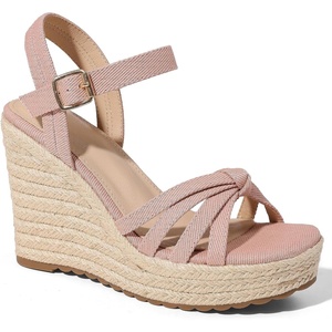 image:imagemikarka Wedge Heels Sandals for Women Open Toe Platform Espadrilles Wedges  Comfortable Beach Summer Shoes Adjustable Buckle Strap Cushioned Insole for Daily Wear Dressy Casual amp Vacation394 Wedge HeelPink Denim