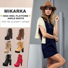 image:imageLace Up Ankle Boots for Women Round Toe Ankle Buckle Block High Heel Platform Knight Booties3black