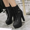 image:imageLace Up Ankle Boots for Women Round Toe Ankle Buckle Block High Heel Platform Knight Booties3black
