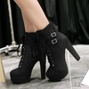 image:imageLace Up Ankle Boots for Women Round Toe Ankle Buckle Block High Heel Platform Knight Booties3black