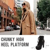 image:imageLace Up Ankle Boots for Women Round Toe Ankle Buckle Block High Heel Platform Knight Booties3black