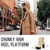 image:imageLace Up Ankle Boots for Women Round Toe Ankle Buckle Block High Heel Platform Knight Booties4beige