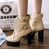 image:imageLace Up Ankle Boots for Women Round Toe Ankle Buckle Block High Heel Platform Knight Booties4beige