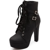 image:imageLace Up Ankle Boots for Women Round Toe Ankle Buckle Block High Heel Platform Knight Booties3black