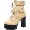 image:imageLace Up Ankle Boots for Women Round Toe Ankle Buckle Block High Heel Platform Knight Booties4beige