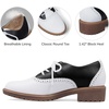 image:imagemikarka Saddle Shoes for Women Vintage 50s Oxfords with Perforated Design  Black White Business Casual Shoes LaceUp Dress Brogues Comfortable Chunky Heel amp Soft Insole Retro Daily OutfitsBlackWhite Matte