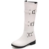 image:imagemikarka Womens Fur Lined Knee High Motorcycle Riding Boots Wide Calf Winter Boots with Metal Buckle5white