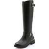 image:imagemikarka Womens Fur Lined Knee High Motorcycle Riding Boots Wide Calf Winter Boots with Metal Buckle6black