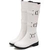 image:imagemikarka Womens Fur Lined Knee High Motorcycle Riding Boots Wide Calf Winter Boots with Metal Buckle5white