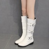 image:imagemikarka Womens Fur Lined Knee High Motorcycle Riding Boots Wide Calf Winter Boots with Metal Buckle5white