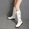 image:imagemikarka Womens Fur Lined Knee High Motorcycle Riding Boots Wide Calf Winter Boots with Metal Buckle5white